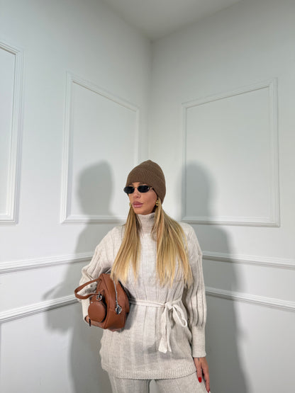 Coordinato in maglia a coste December panna 228000