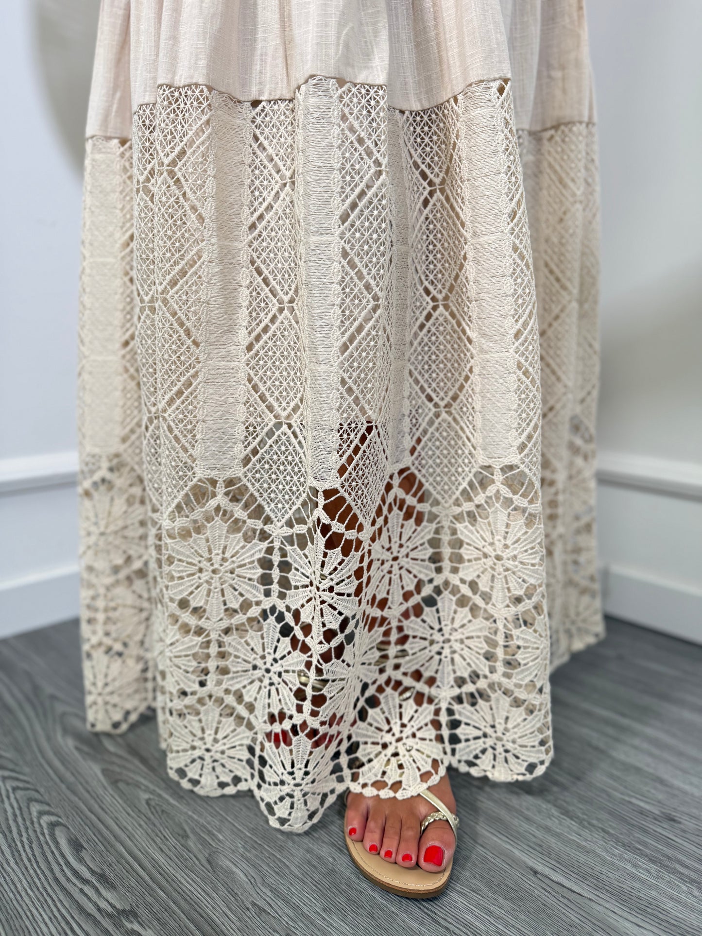 Abito midi misto lino in macramè Niside canapa 710