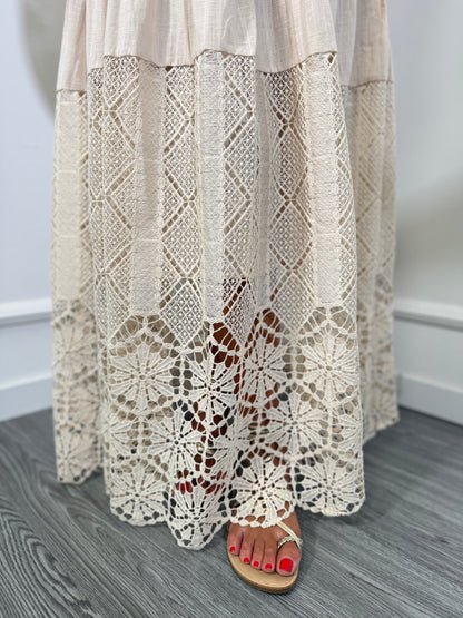 Abito midi misto lino in macramè Niside canapa 710