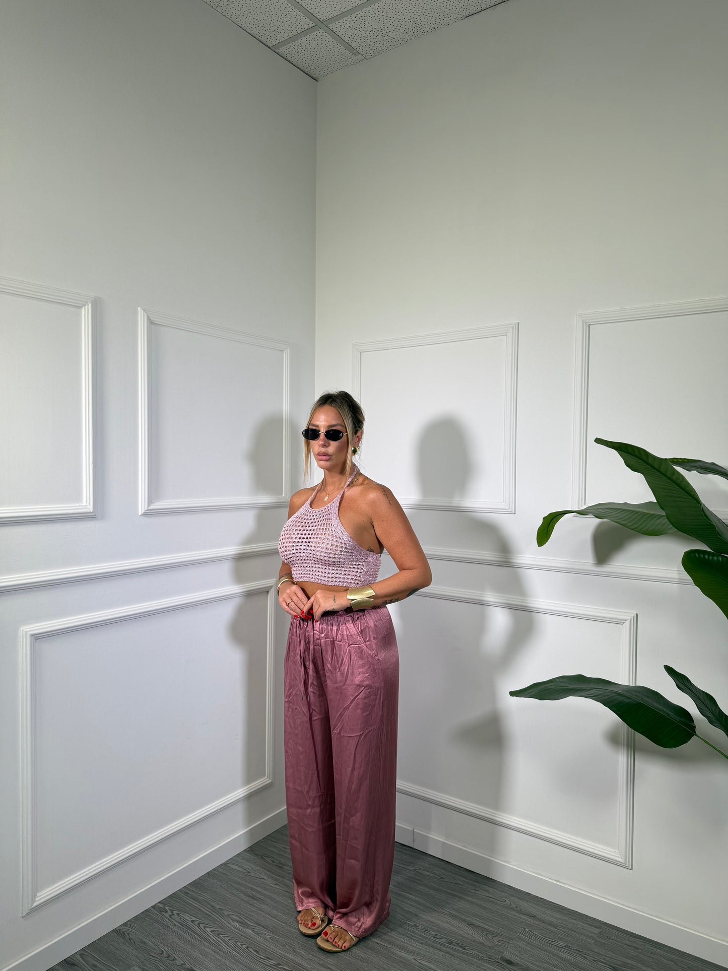 Pantaloni palazzo in satin Must Have rosa cipolla 24205
