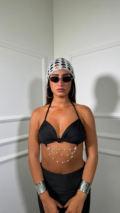 Coordinato in lycra con perline Marmeid nero 2455