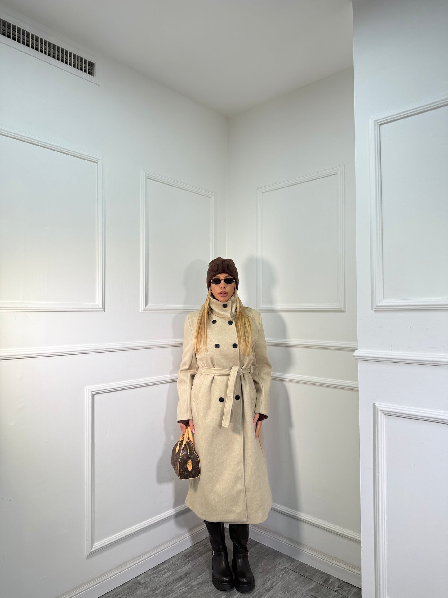 Maxi cappotto collo alto Boston panna 251148