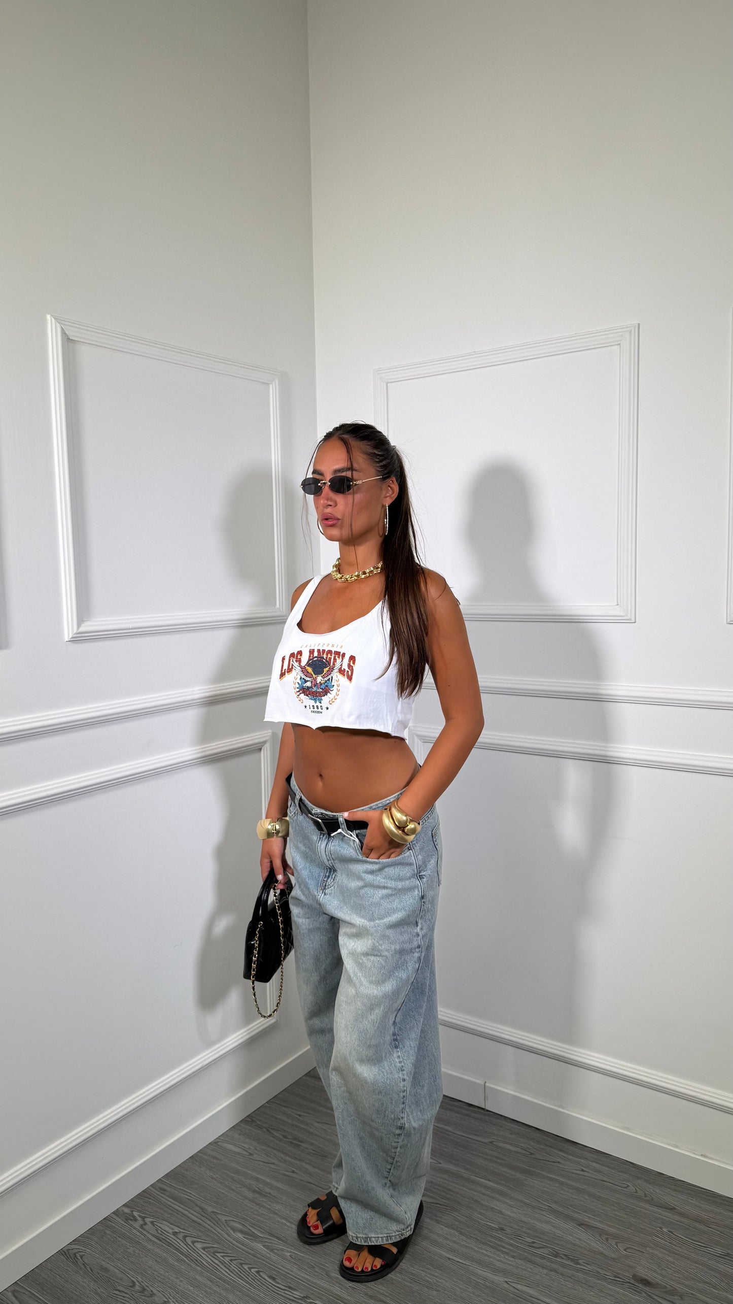 Jeans baggy balloon lavaggio sabbiato con cintura kw8866