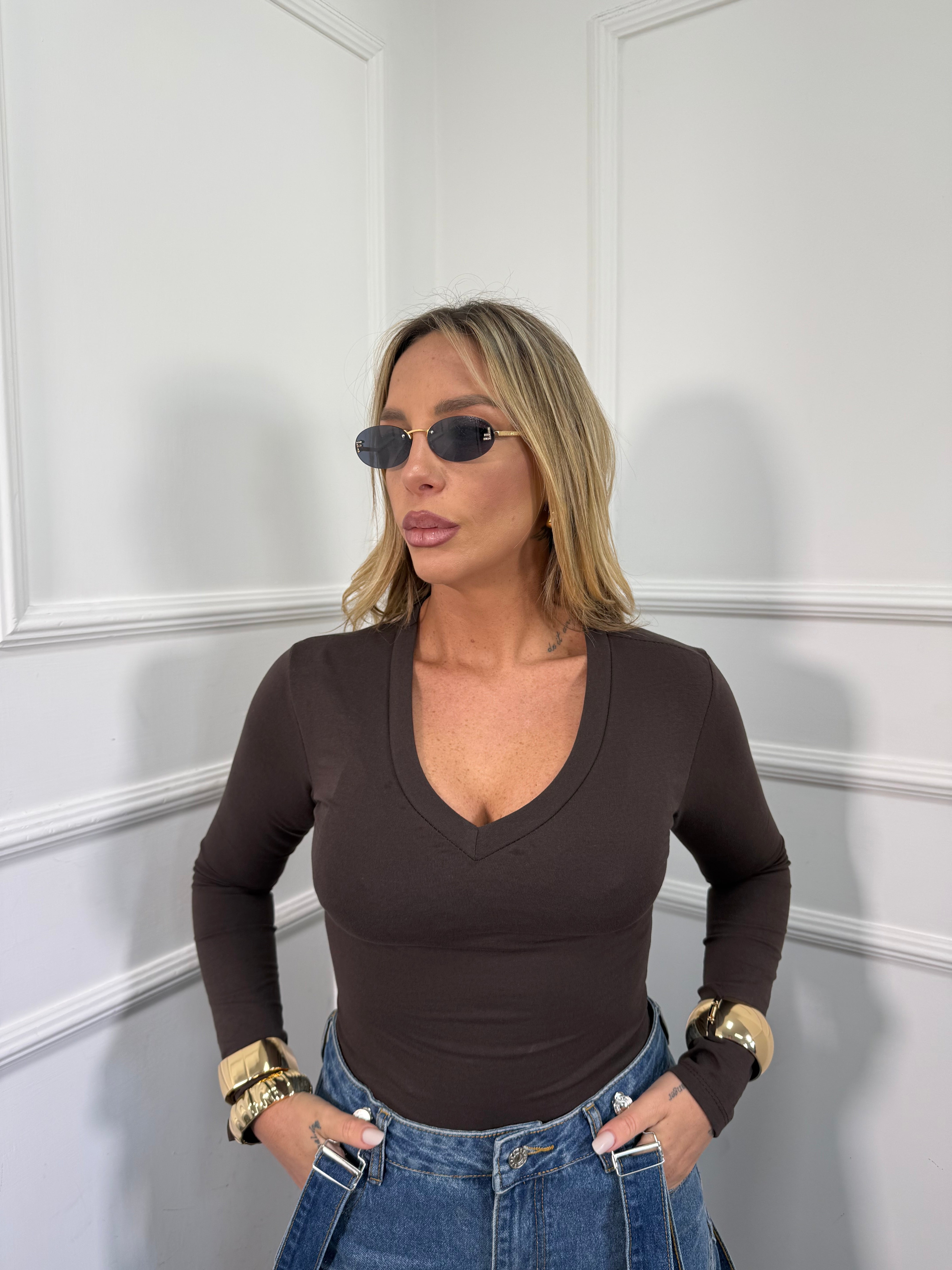 Shirt scollo a V in cotone All Day (vari colori) 5529