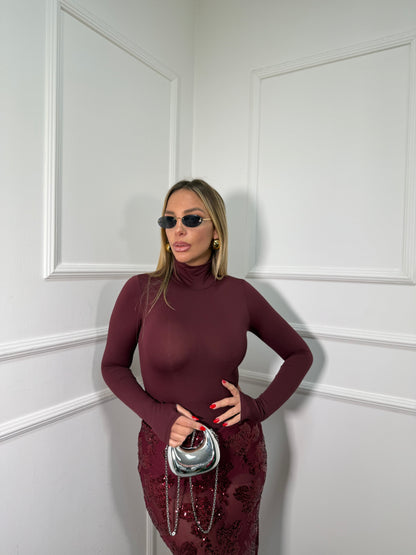 Shirt collo alto in lycra Benny borgogna 16576