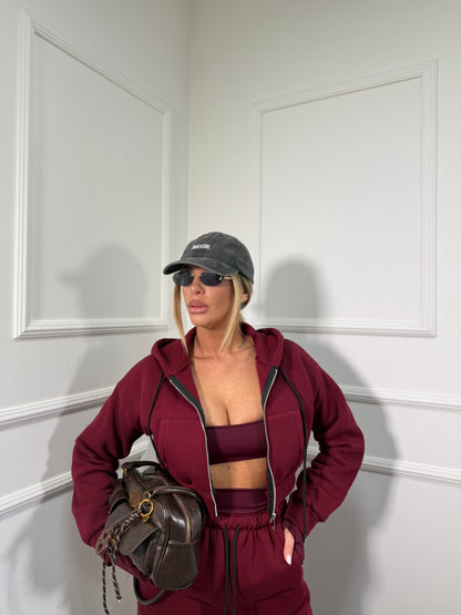 Coordinato in pile Tris bordeaux 22671