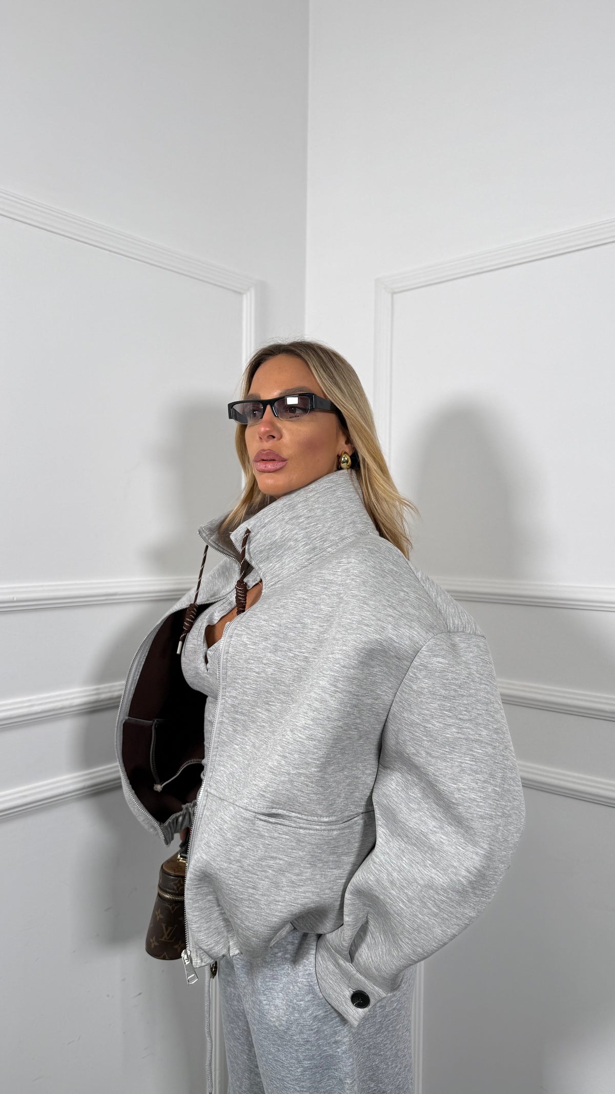 Giubbino in felpa neoprene Elena grigio m8829