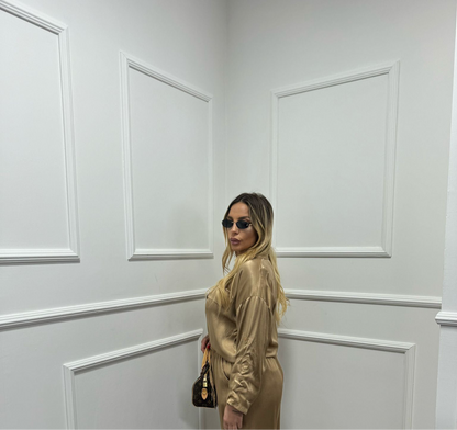 Camicia in raso Micaela camel