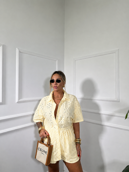 Coordinato in cotone (curvy) pizzo san gallo Tracy giallo 16091