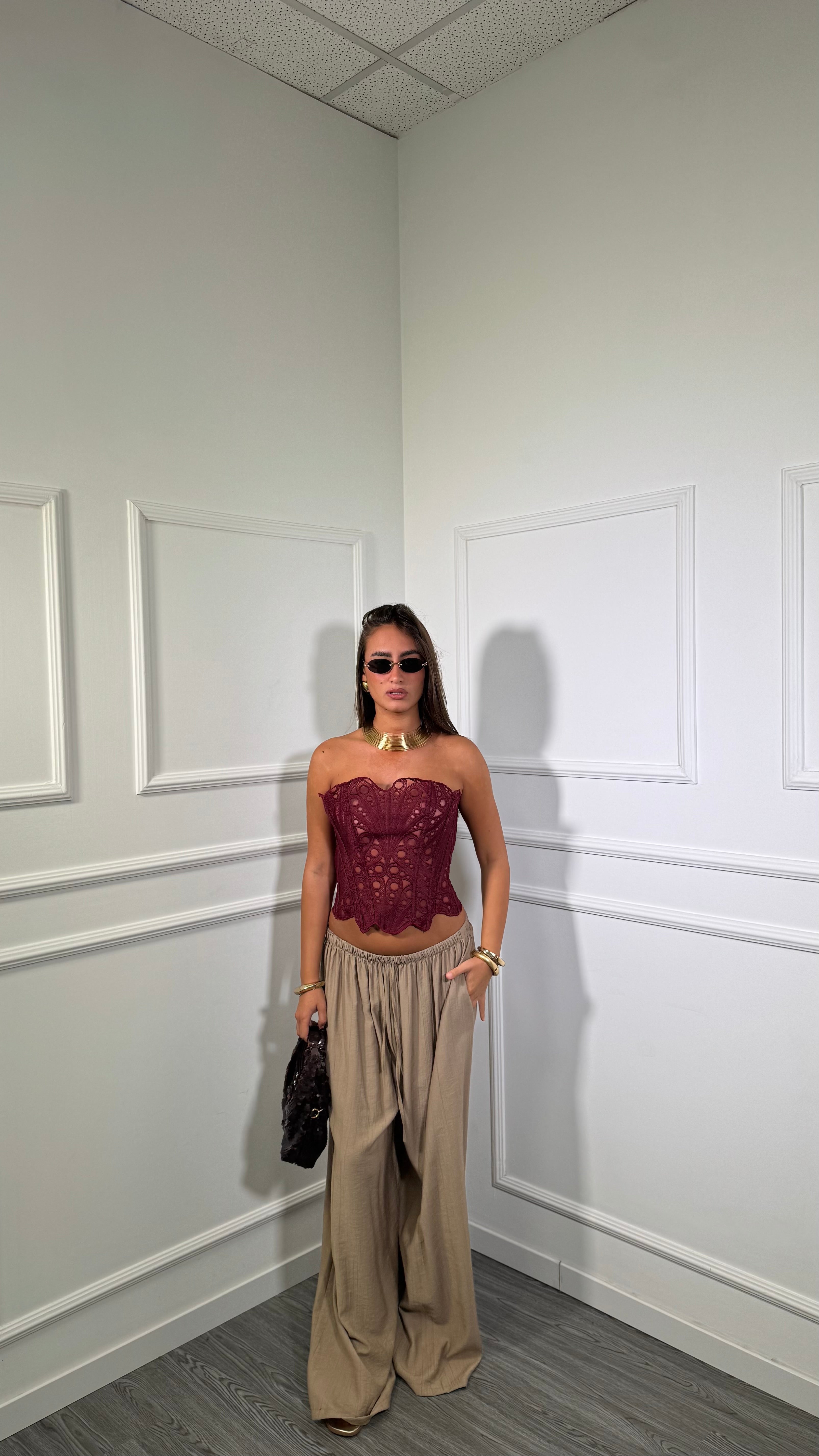 Pantaloni palazzo Malia taupe nf9297
