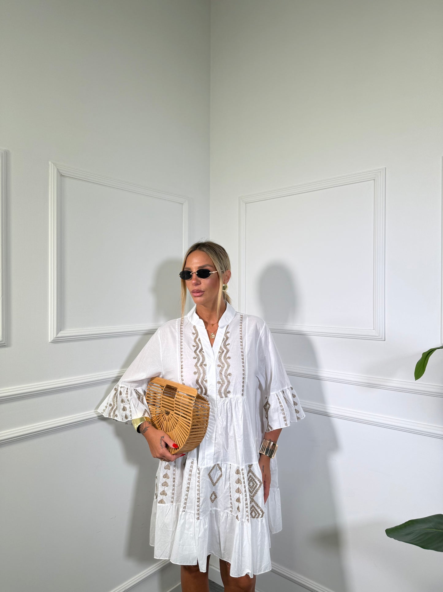 Abito caftano in cotone bianco h6060