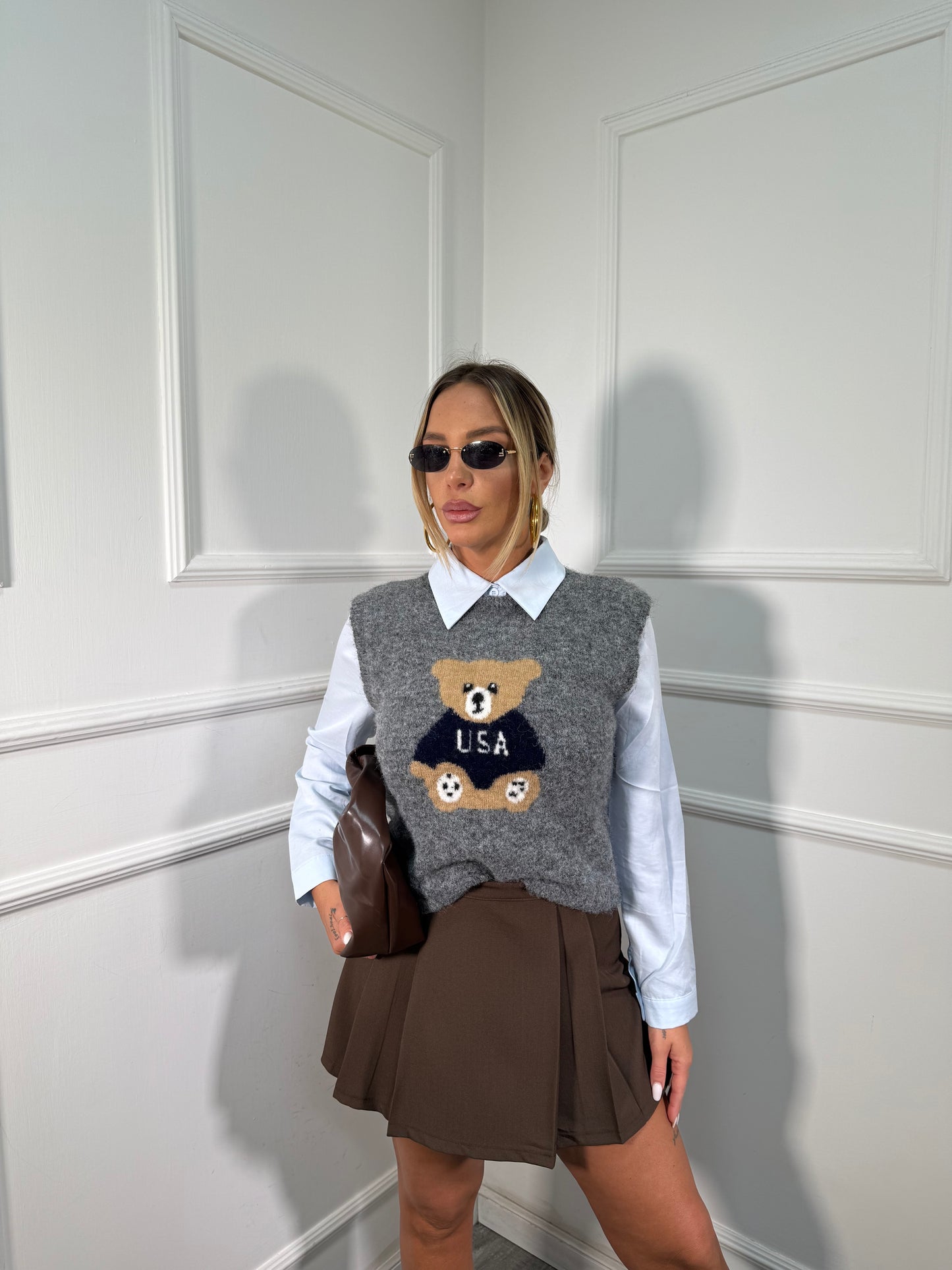 Pantagonna a pieghe Tennis marrone m12621