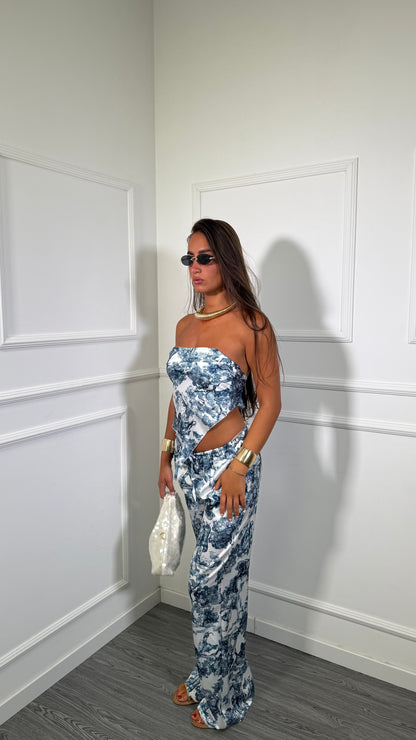 Coordinato in satin Dalia blu 48298