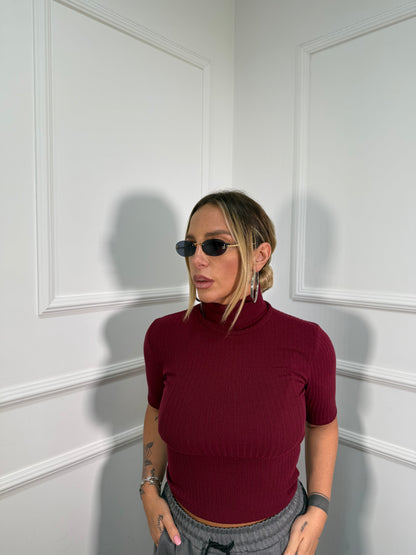 Maglioncino costine collo alto Work bordeaux 5257