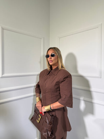 Coordinato in cotone strutturato con spalline Cairo cioccolato har020