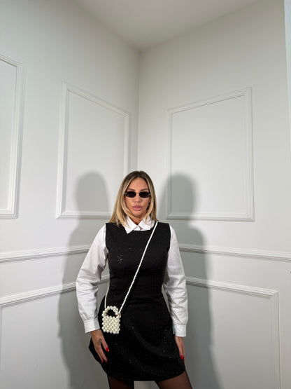 Abito smanicato con micro strass Kety nero my58399