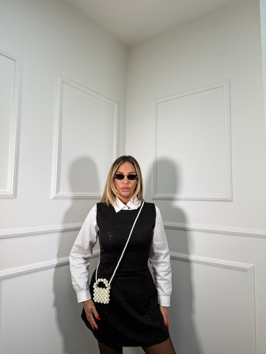 Abito smanicato con micro strass Kety nero my58399