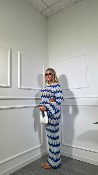 Abito lungo zig zag in lurex cut out azzurro/blu 8061