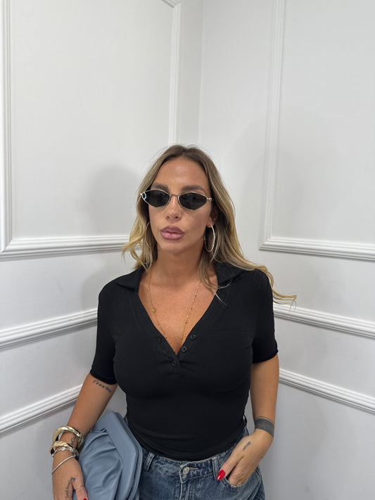 Body polo con manica 3/4 nero rt107