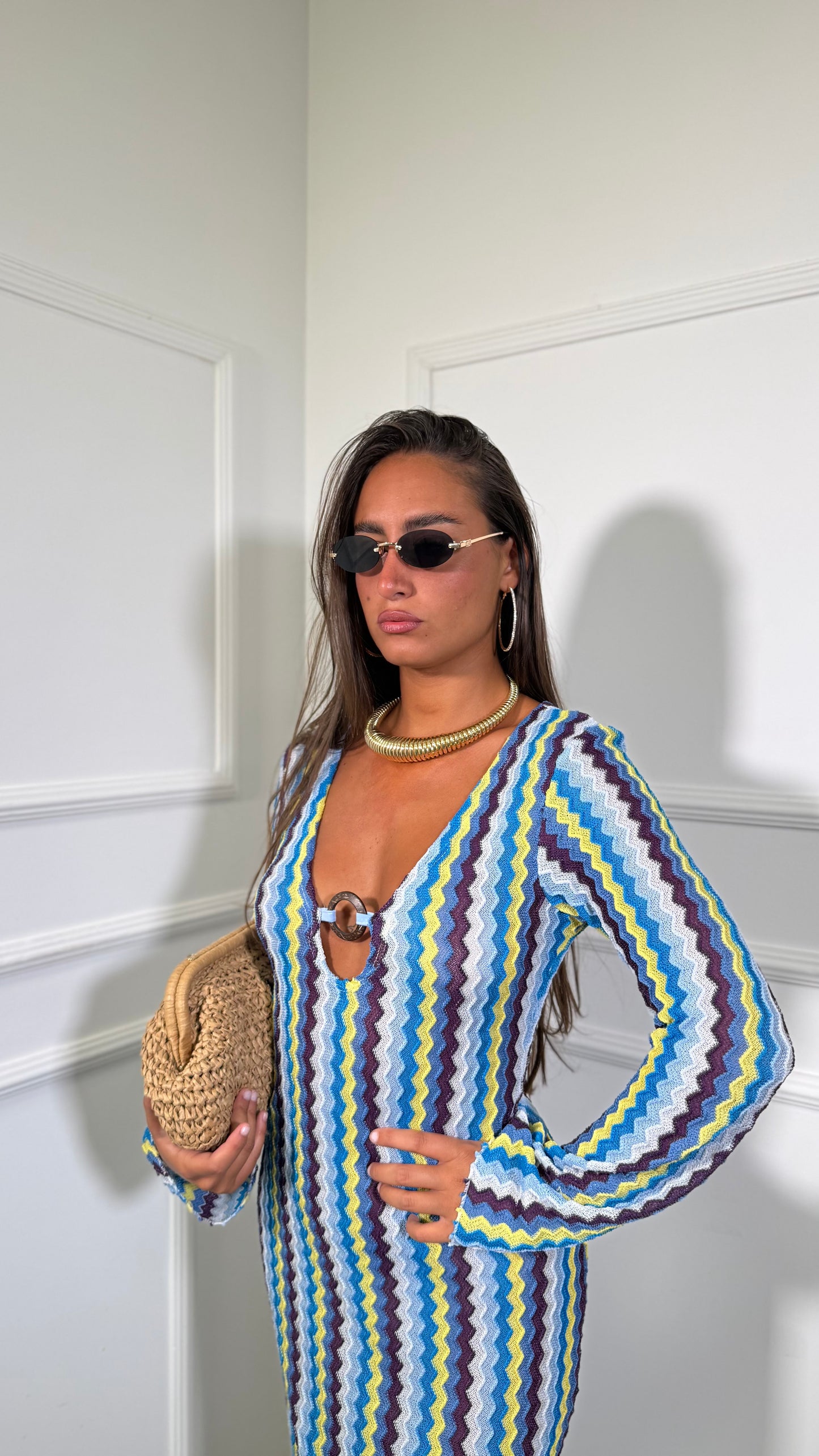 Abito lungo in filo zig zag Zakyntos azzurro 47586