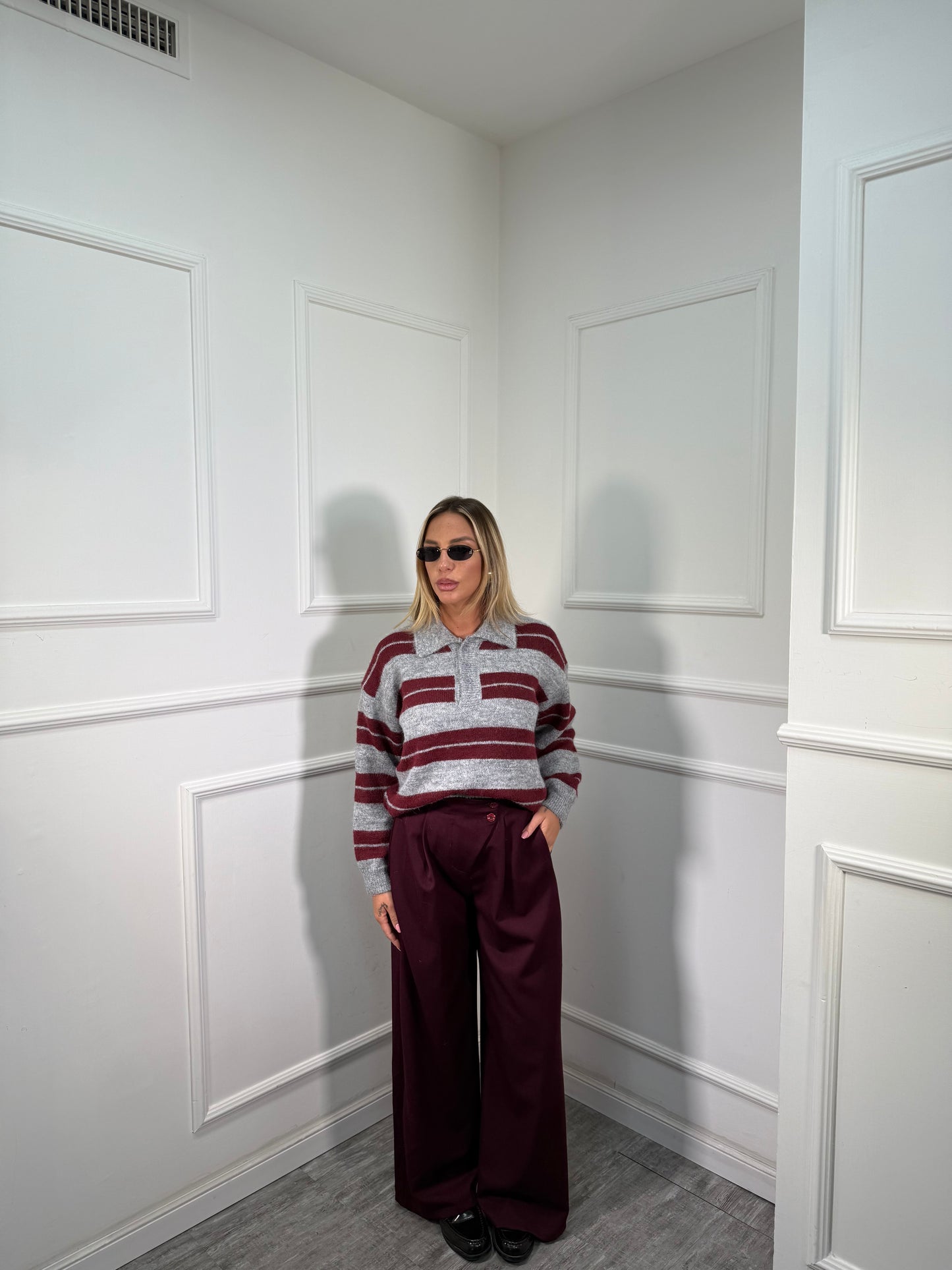 Pantaloni palazzo bustino asimmetrico Citylife vinaccia 12728