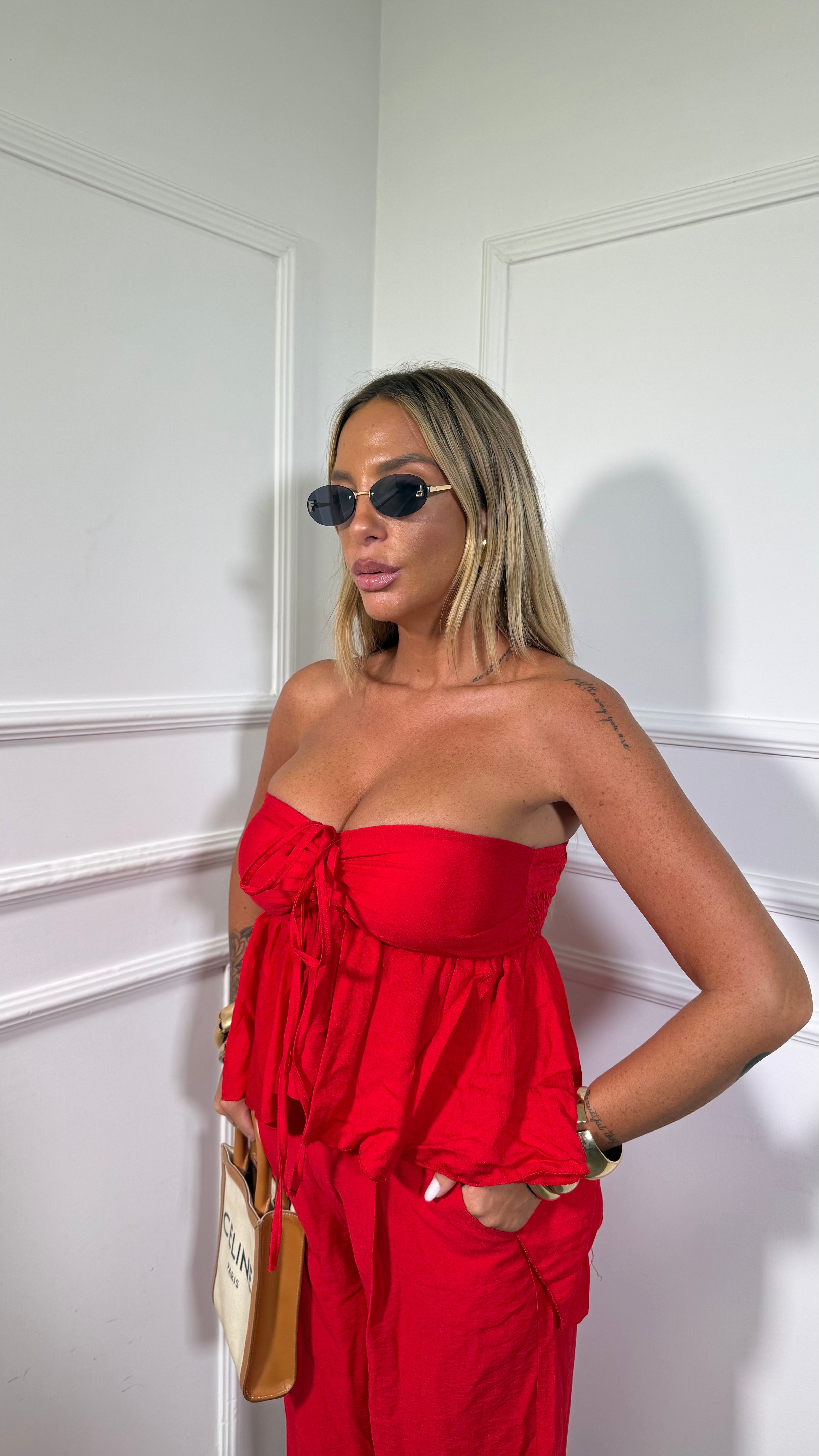 Coordinato in viscosa Oasis rosso 7018