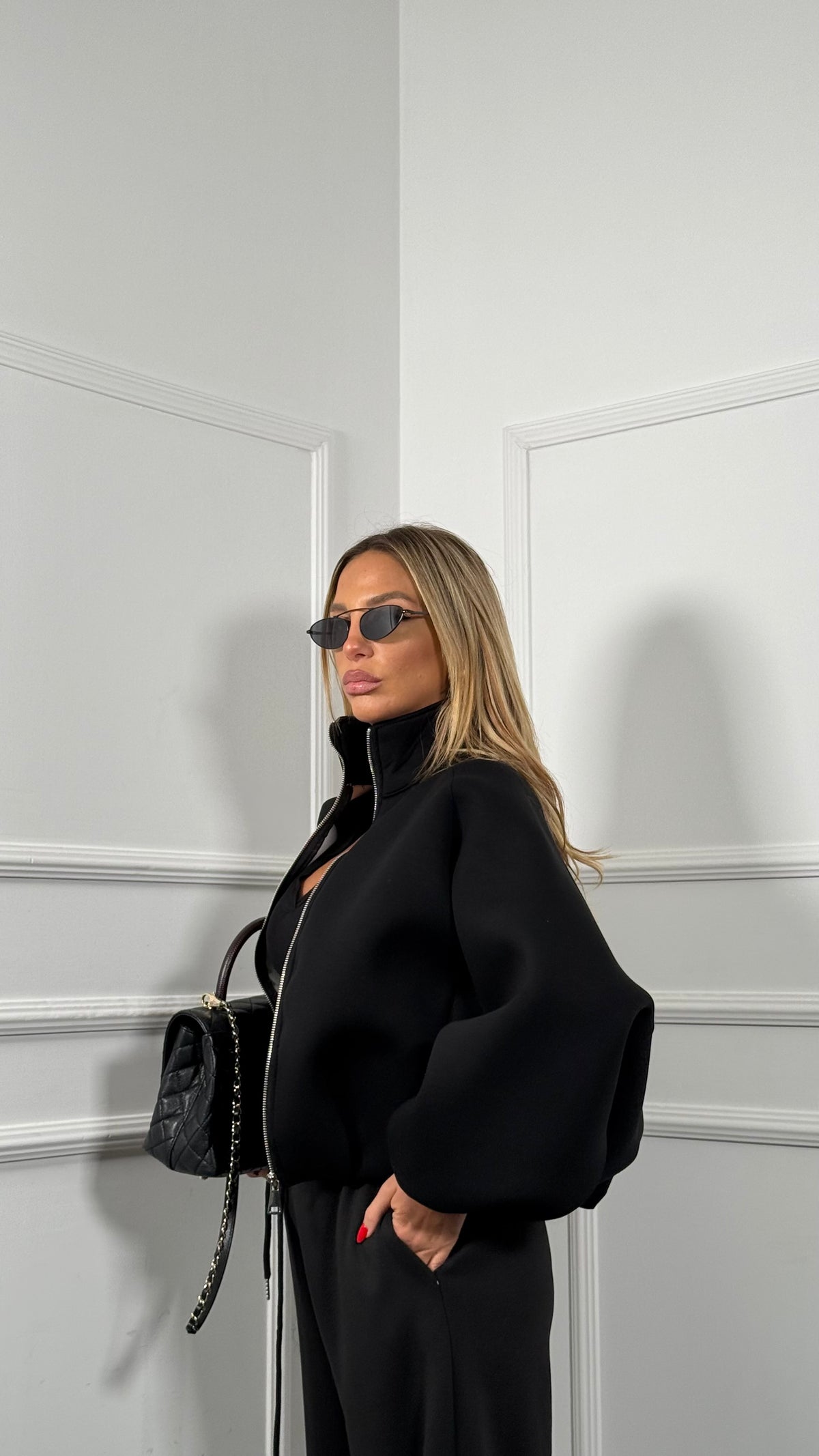 Giubbotto in felpa neoprene Paola nero m8771