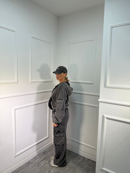 Coordinato in tuta effetto slavato Alley grigio bs9005