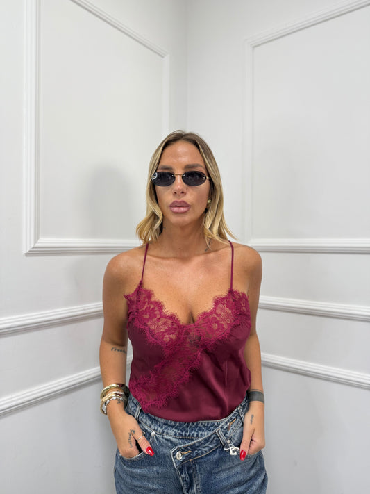Top in raso e pizzo Hilary bordeaux 7805