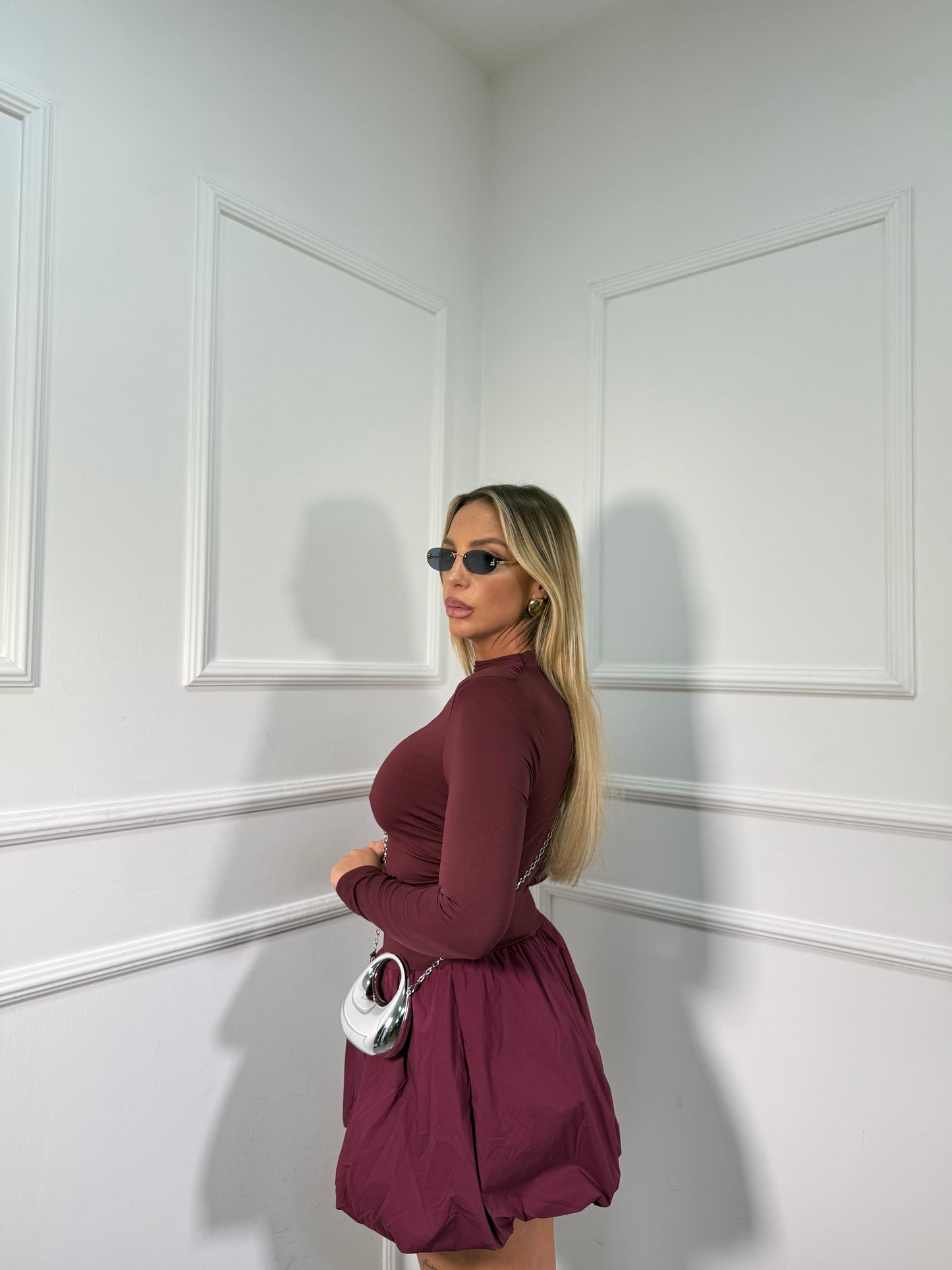 Abito in lycra a palloncino Anya borgogna 13406