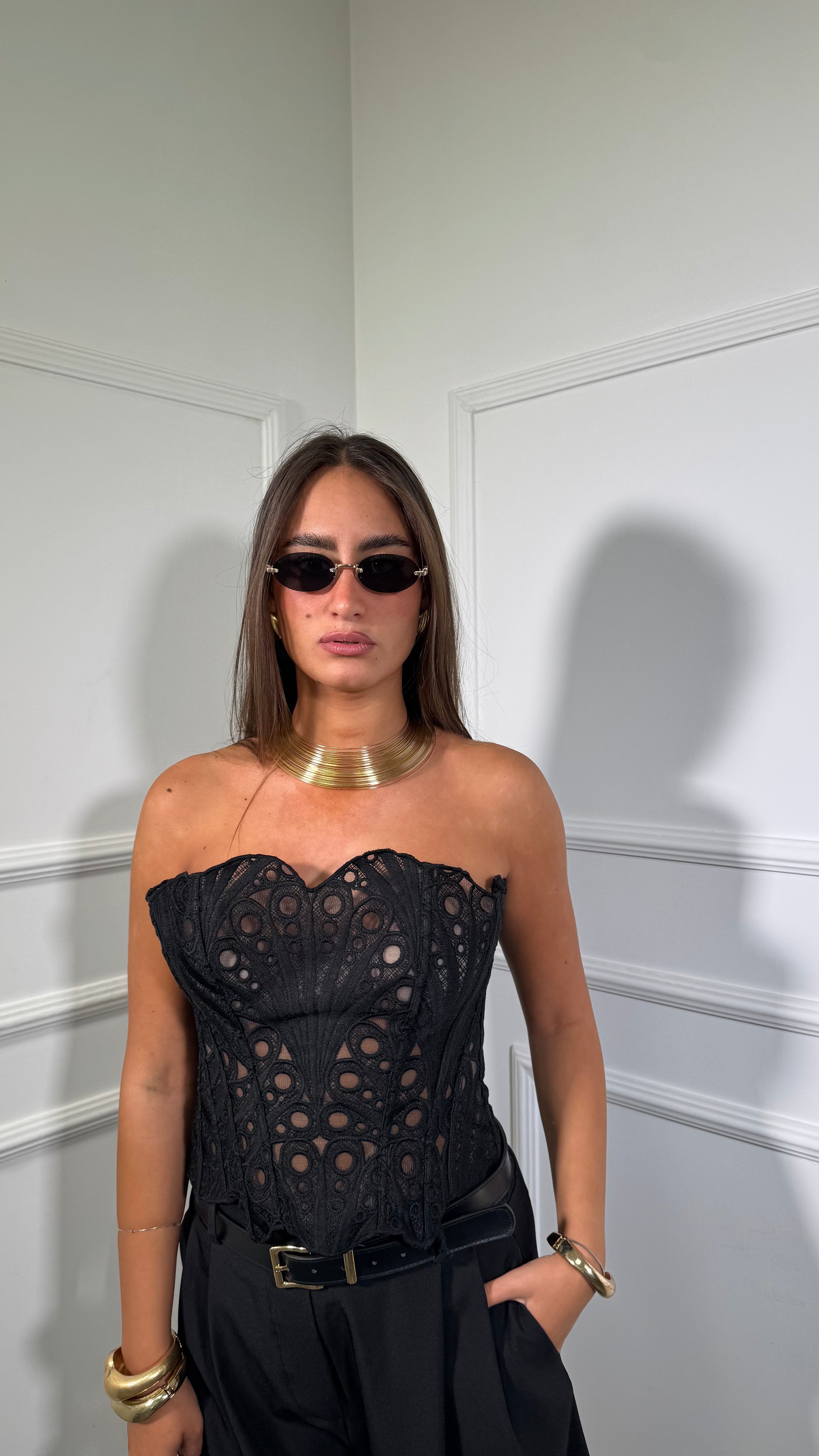 Bustier in macramè Kalos nero 828