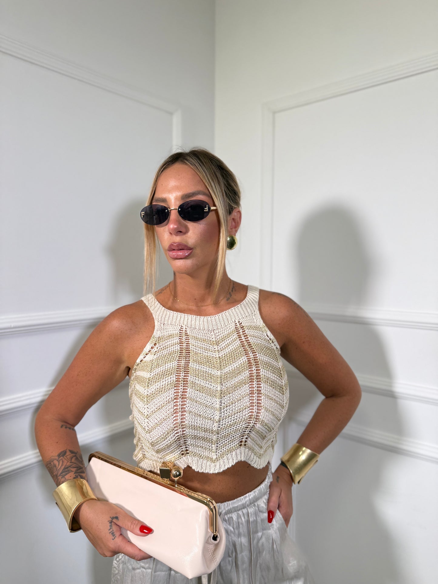 Top in filo lurex Nikki sabbia/oro 4257
