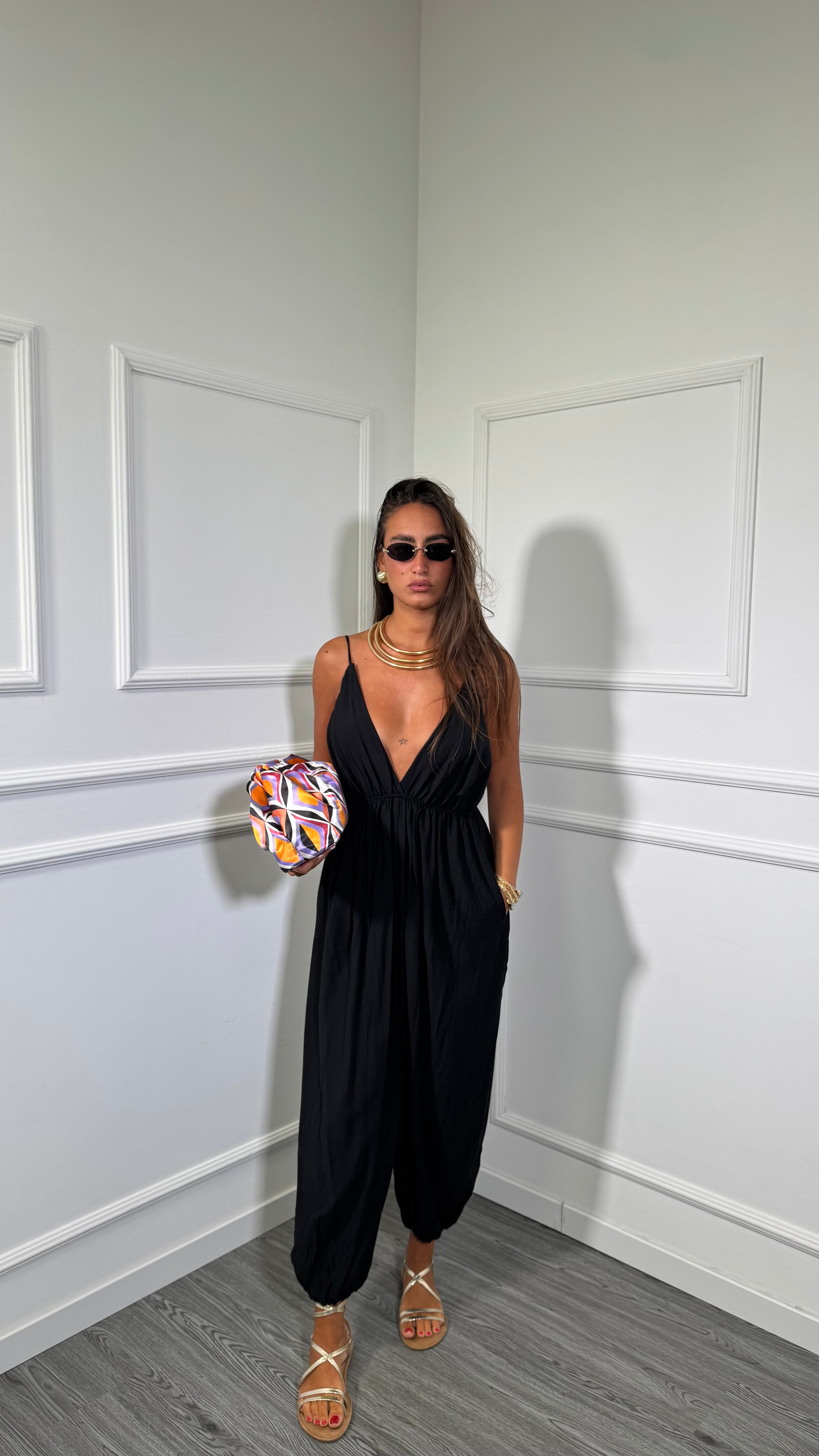Jumpsuit balloon in viscosa Mirena nera nf9295