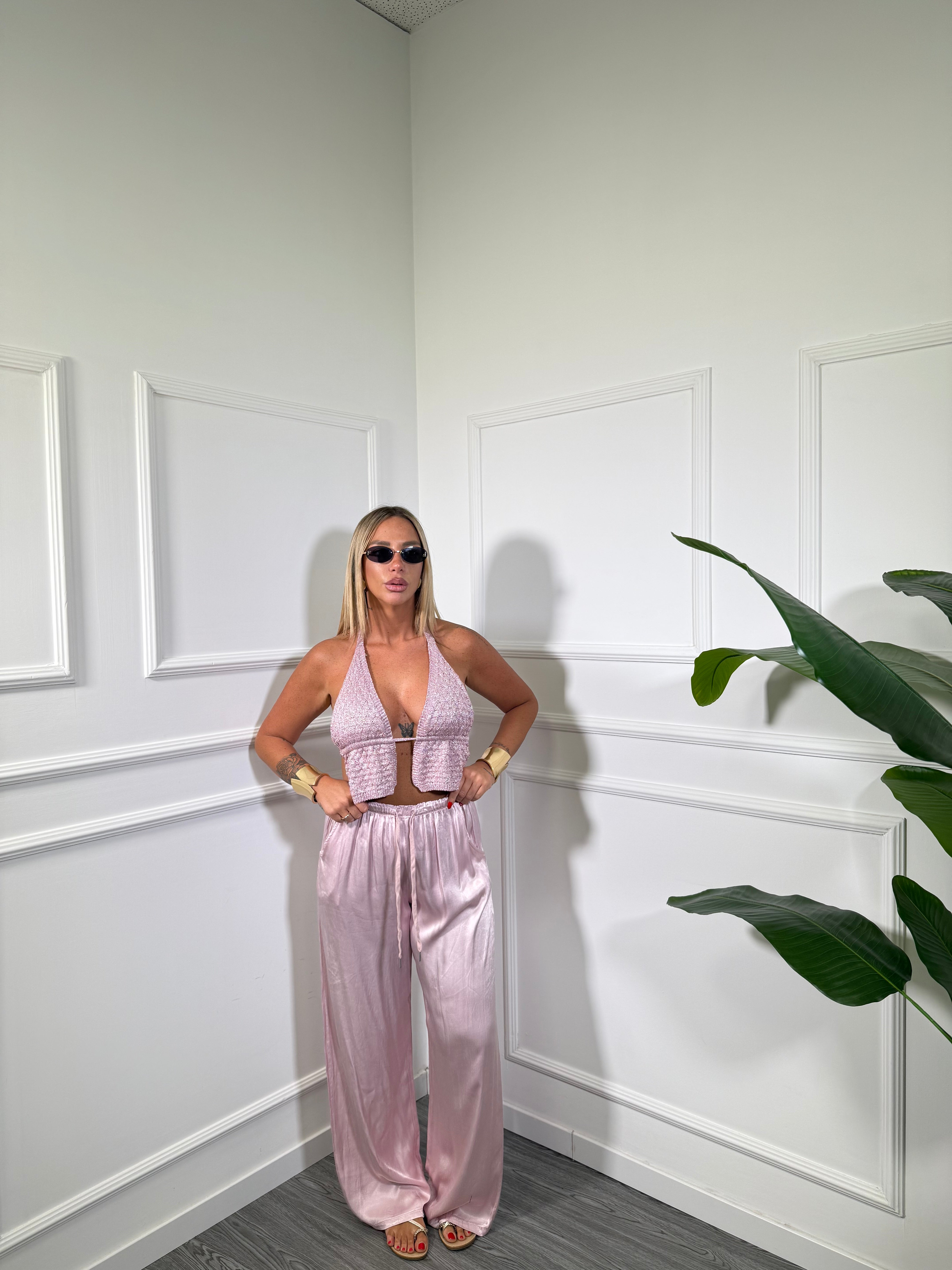 Pantaloni palazzo in satin Must Have rosa 24205