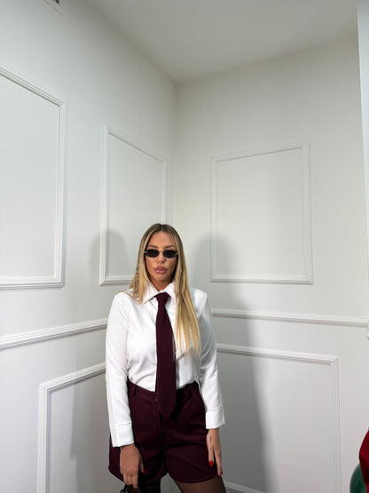 Coordinato con cravatta in tweed Jeremy borgogna