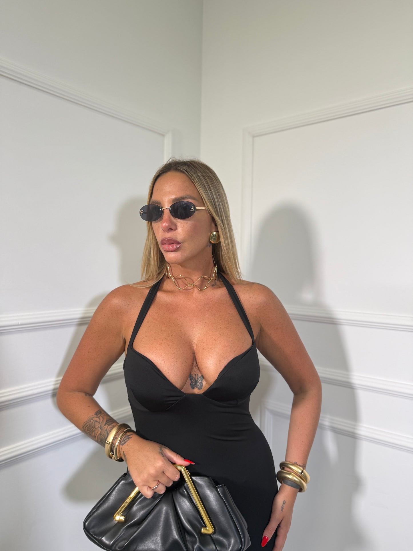 Abito midi in lycra Rochè nero 20399