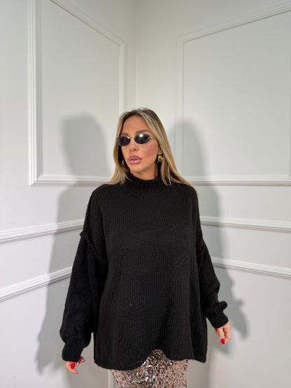 Maxipullover lana cotta Becky nero 31150