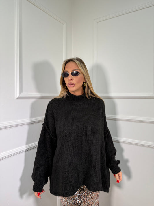 Maxipullover lana cotta Becky nero 31150