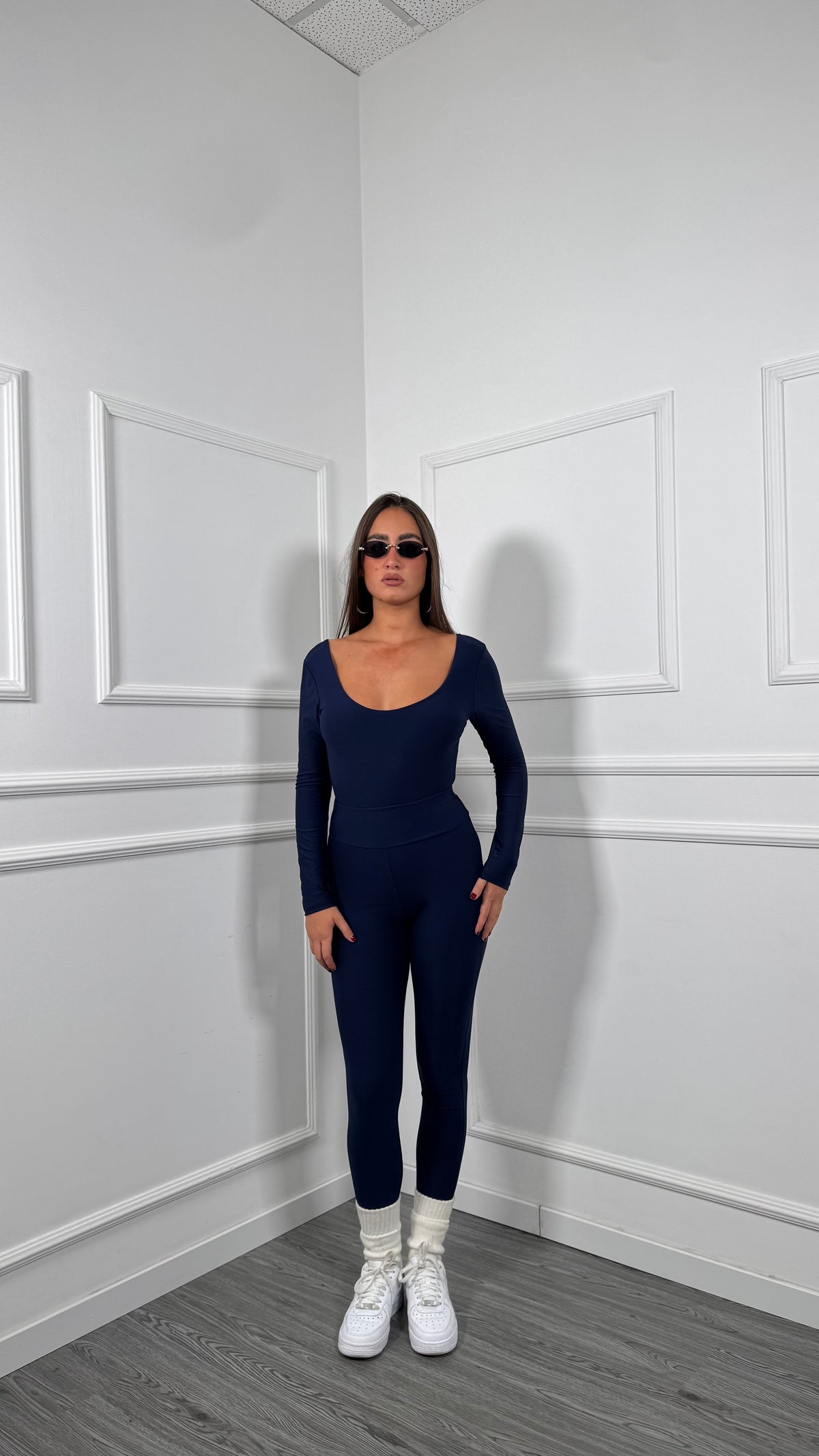 Coordinato in lycra con body Magazine blu 5660