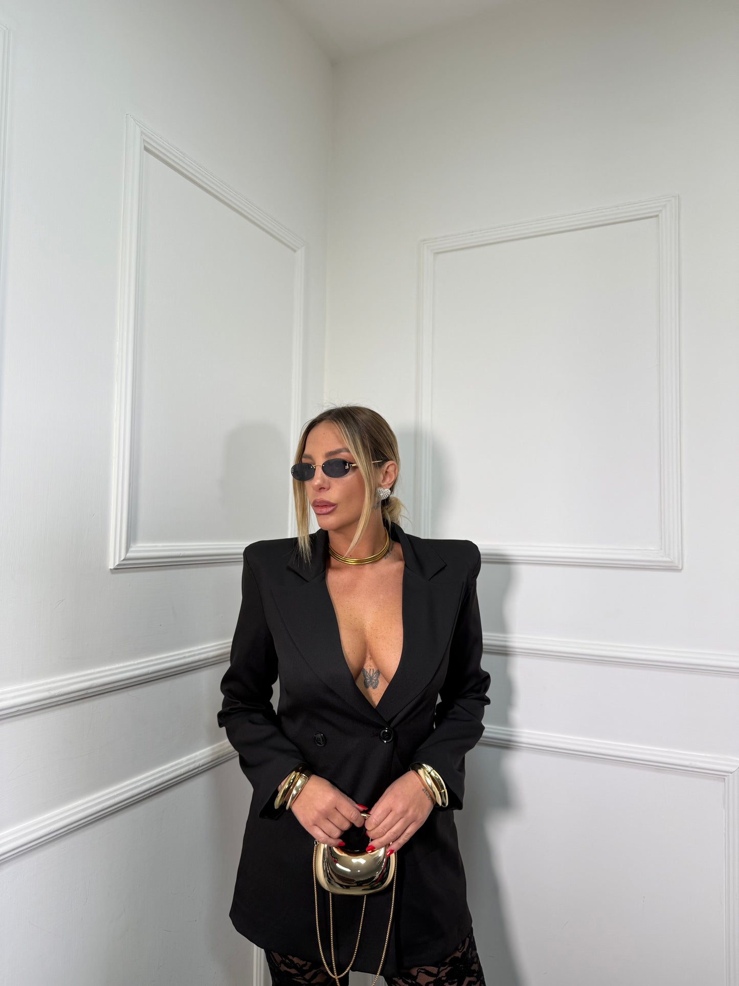 Blazer doppio bottone con spalline Ingrid nero 22670