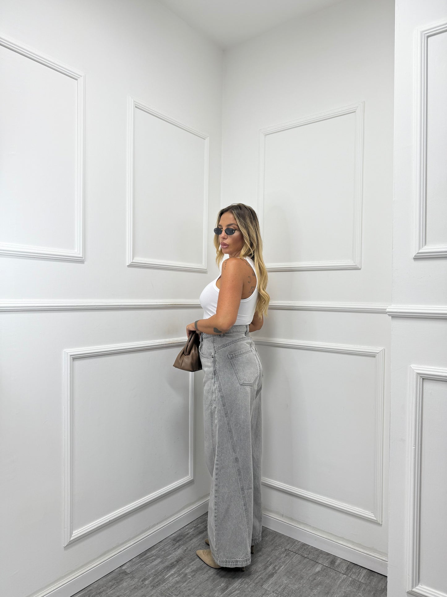 Jeans palazzo Praga grigio chiaro f16-1