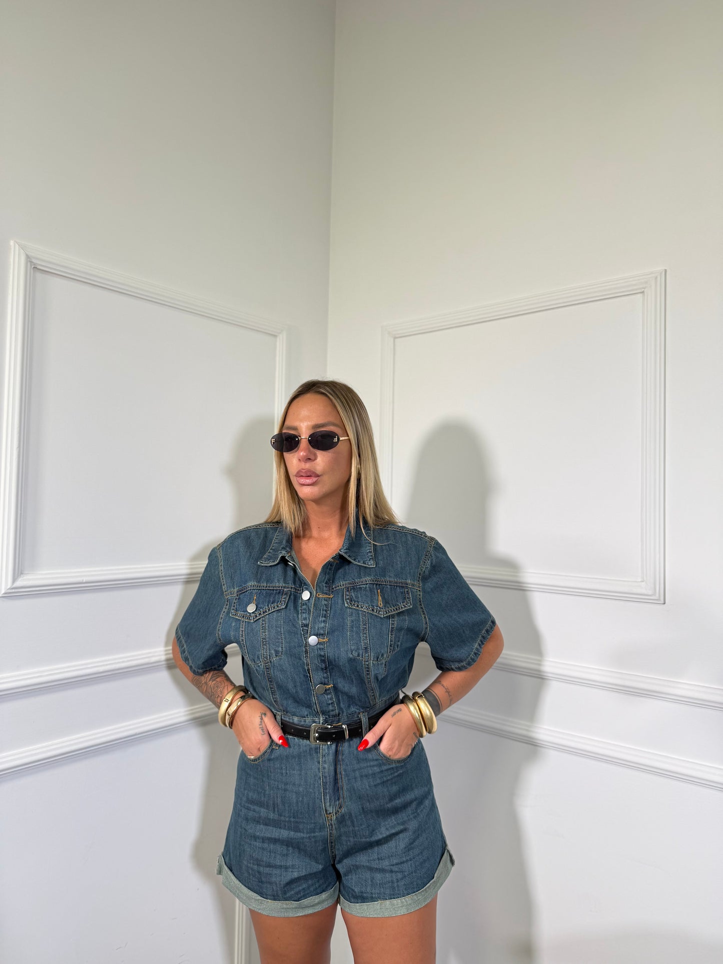 Jumpsuit in denim lavaggio sabbiato Shapes A49