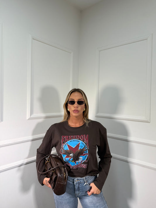 Shirt in cotone con spalline Freedom cioccolato 22619