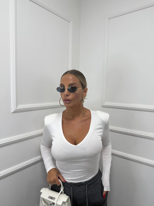 Body con spalline scollo a V bianco