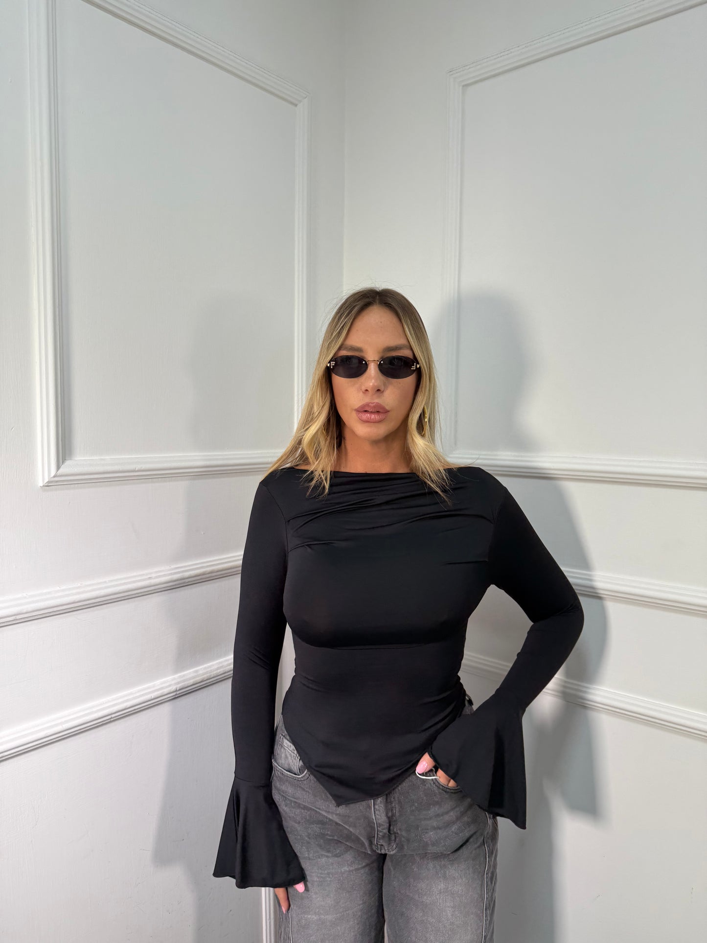 Shirt in lycra asimmetrica Vicky nera 143181