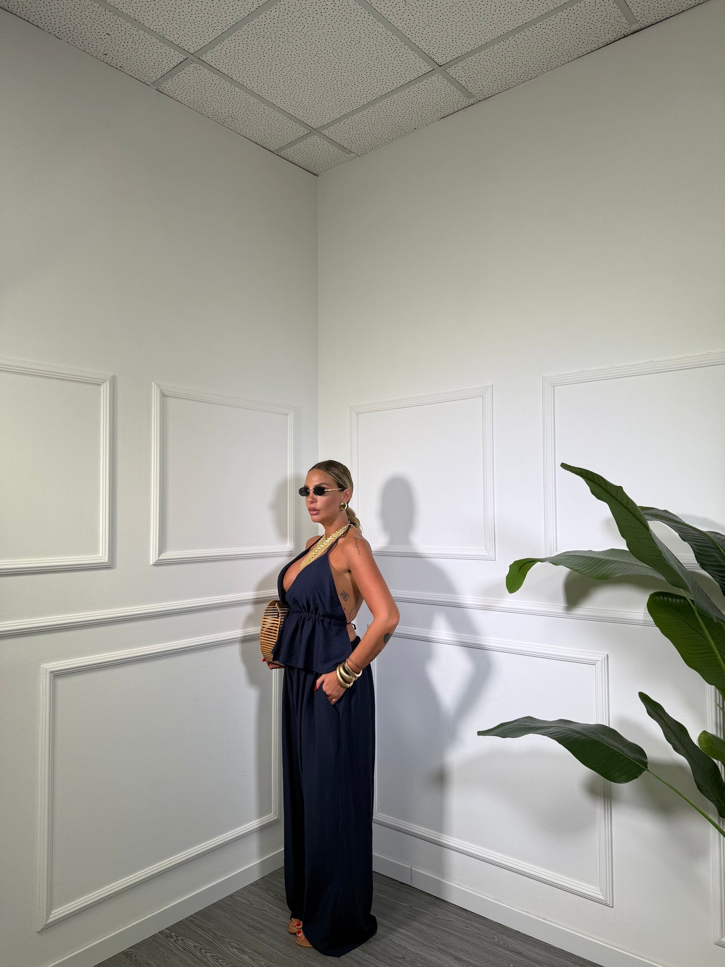Coordinato in viscosa (curvy) Eivissa blu m13330