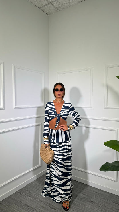 Coordinato in lycra Zendaya zebrato blu/bianco 6915