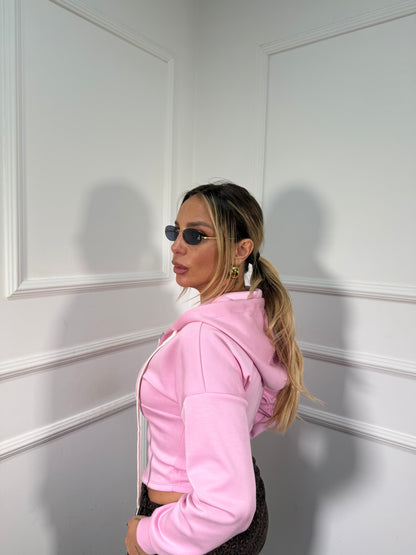 Felpa bustino con zip e cappuccio rosa
