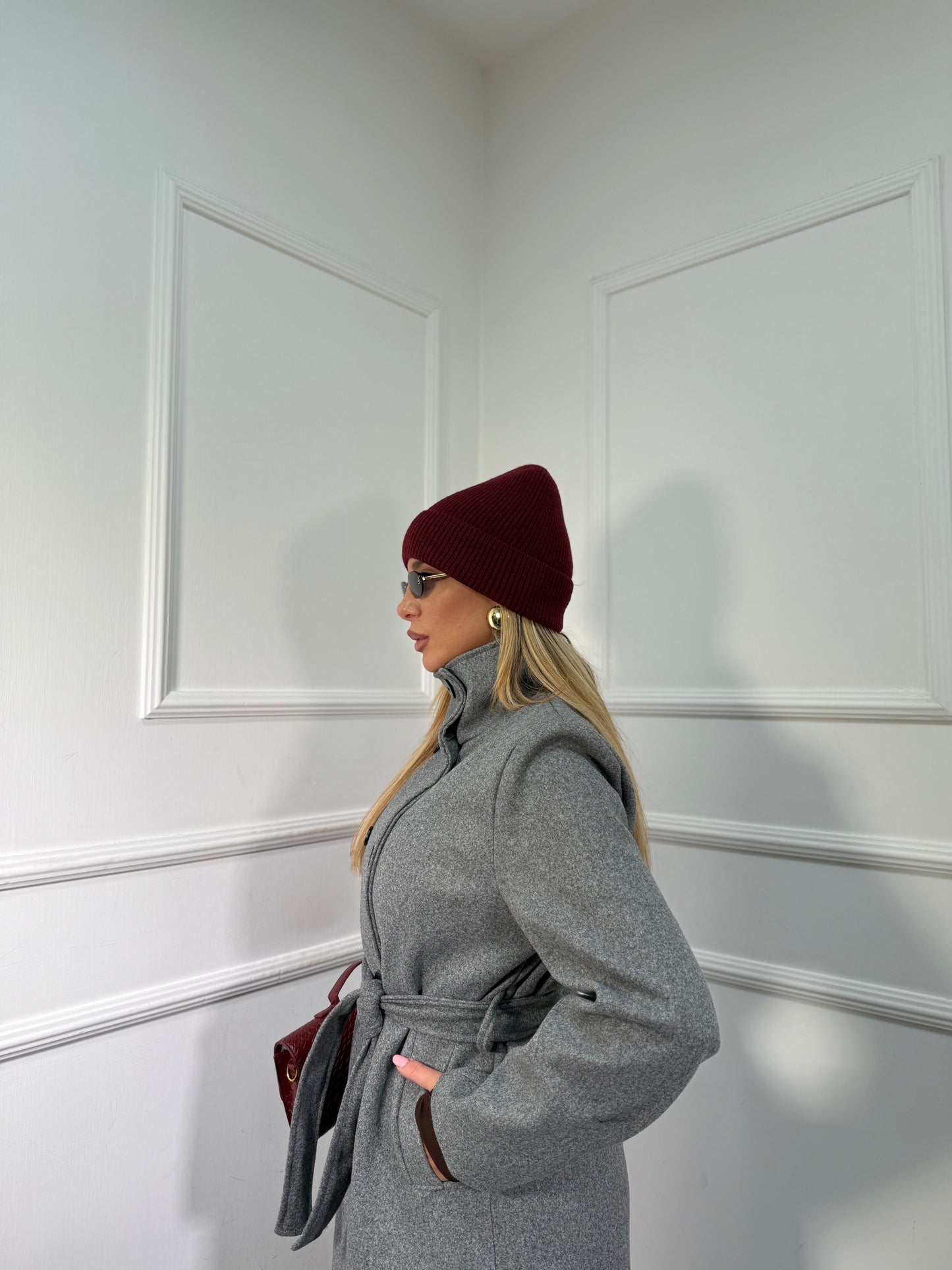 Maxi cappotto collo alto Boston grigio 251148