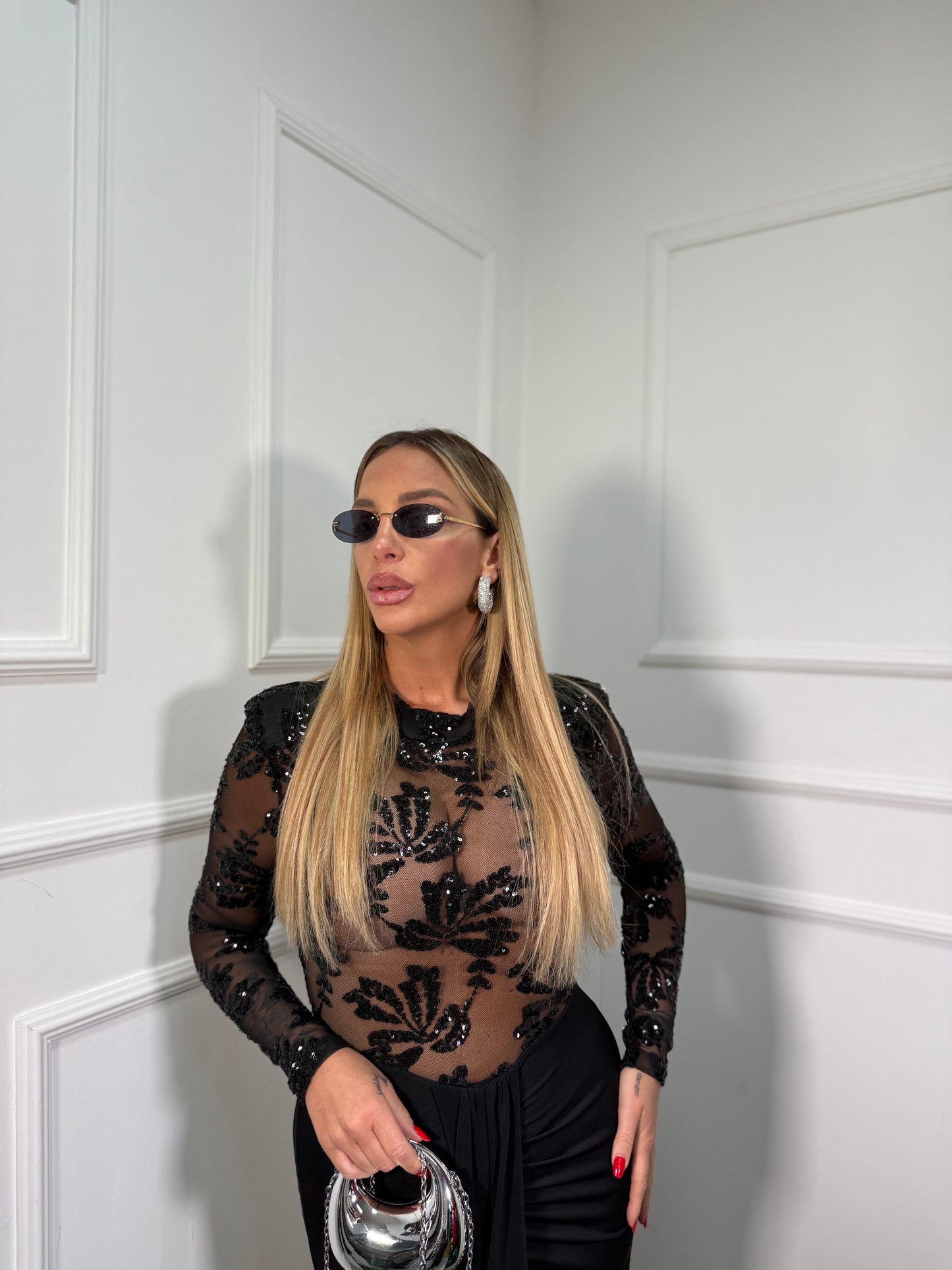 Abito midi con paillettes Samira nero 12295